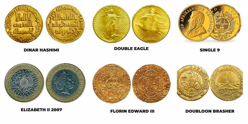 Dinar Hashimi coin, Double eagle coin, Single 9 coin